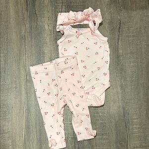 Pink Cherry Print Baby Outfit Set